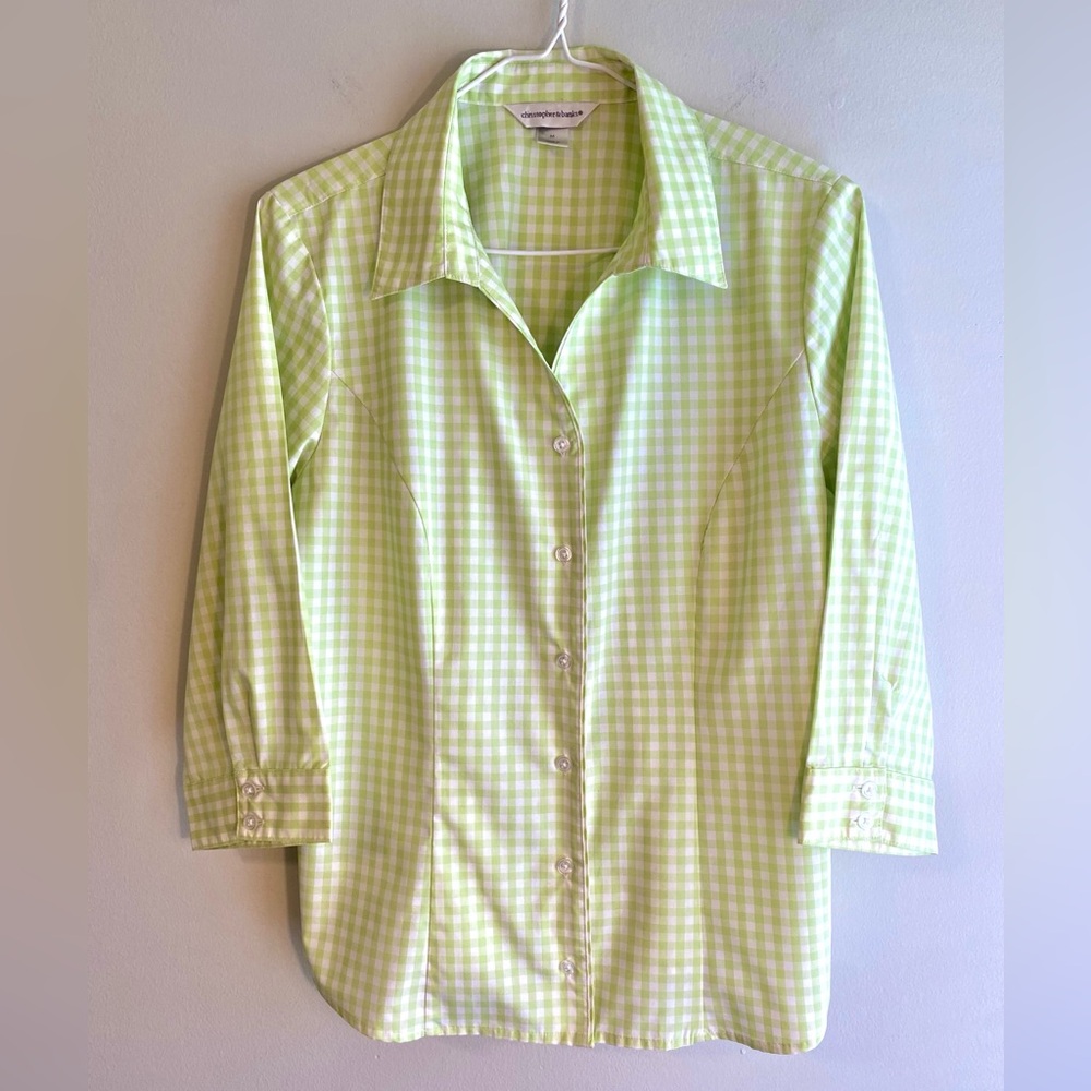 Christopher & Banks Green Gingham Button-Down Blouse